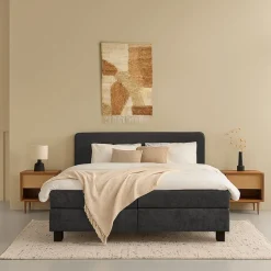 Tweepersoonsbedden|Boxsprings< Bed Bilbao Donkergrijs - 180x200 cm