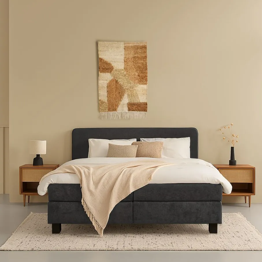 Tweepersoonsbedden|Boxsprings< Bed Bilbao Donkergrijs - 160x200 cm