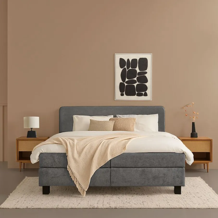 Boxsprings< Bed Bilbao Grijs - 160x200 cm