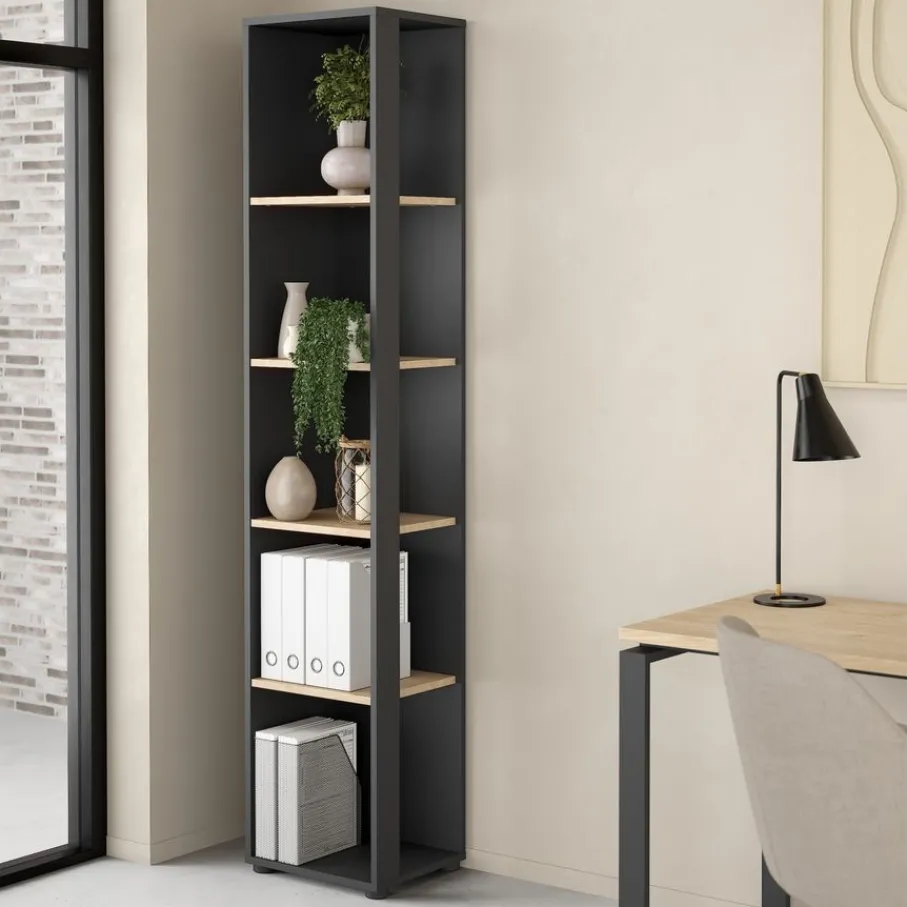 Opbergkasten< Boekenkast Bram Donkergrijs / Eiken - 41x205x35 cm