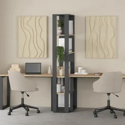 Boekenkasten|Wandkasten< Boekenkast Bram Donkergrijs / Eiken - 80x205x35 cm