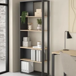 Boekenkasten|Wandkasten< Boekenkast Bram Donkergrijs / Eiken - 80x205x35 cm