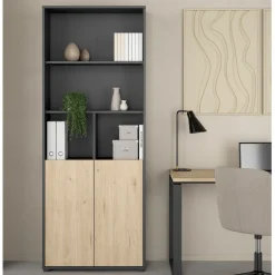 Boekenkasten|Wandkasten< Boekenkast Bram Donkergrijs / Eiken - 80x205x35 cm