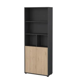 Boekenkasten|Wandkasten< Boekenkast Bram Donkergrijs / Eiken - 80x205x35 cm
