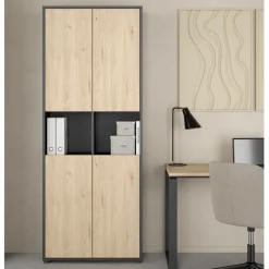 Boekenkasten|Wandkasten< Boekenkast Bram Donkergrijs / Eiken - 80x205x35 cm