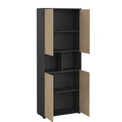 Boekenkasten|Wandkasten< Boekenkast Bram Donkergrijs / Eiken - 80x205x35 cm