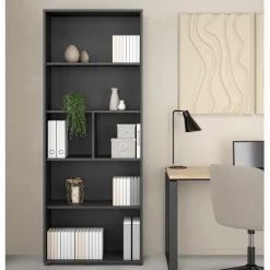 Boekenkasten|Wandkasten< Boekenkast Bram Donkergrijs - 80x205x35 cm