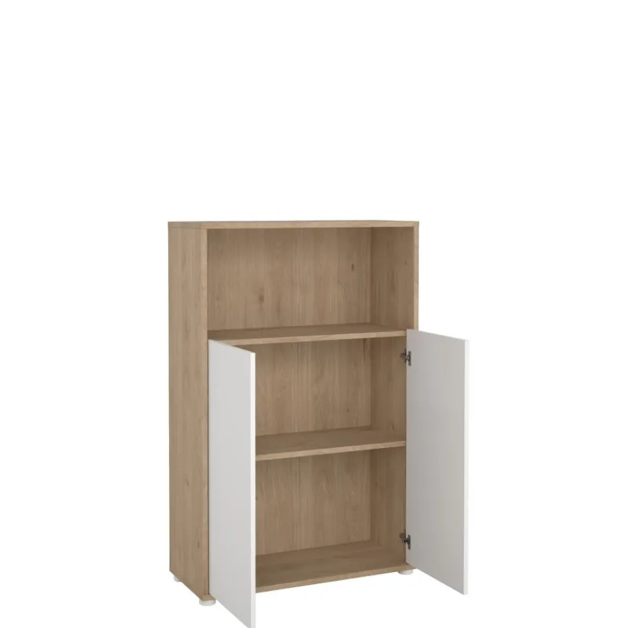 Opbergkasten< Boekenkast Bram Eiken / Wit - 80x124x35 cm