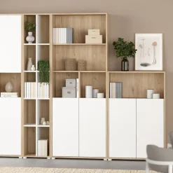 Opbergkasten< Boekenkast Bram Eiken / Wit - 80x124x35 cm