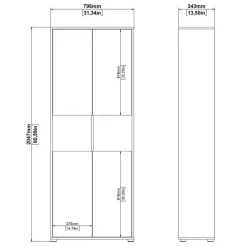 Opbergkasten< Boekenkast Bram Eiken / Wit - 80x205x35 cm