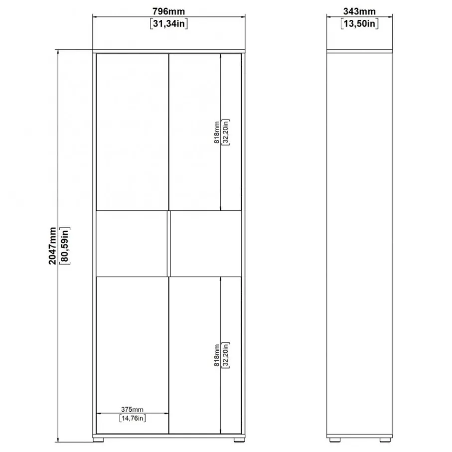 Opbergkasten< Boekenkast Bram Eiken / Wit - 80x205x35 cm