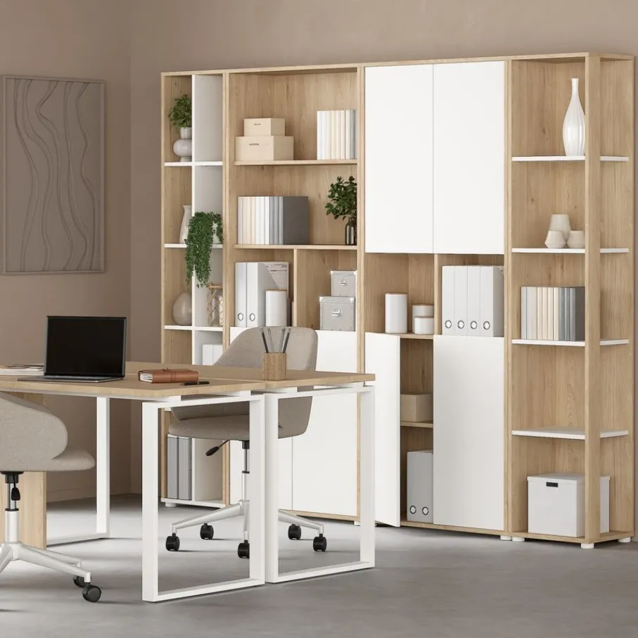 Opbergkasten< Boekenkast Bram Eiken / Wit - 80x205x35 cm