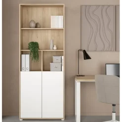Boekenkasten|Wandkasten< Boekenkast Bram Eiken / Wit - 80x205x35 cm