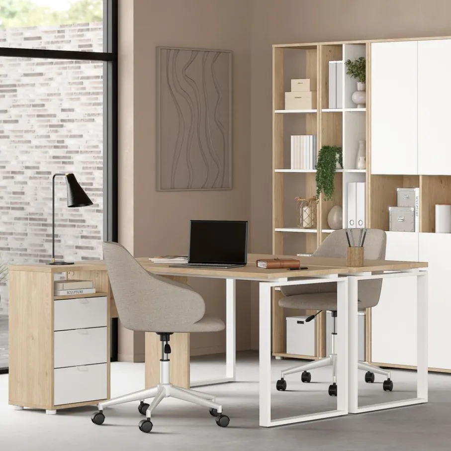 Boekenkasten|Wandkasten< Boekenkast Bram Eiken / Wit - 41x205x35 cm