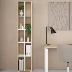 Boekenkasten|Wandkasten< Boekenkast Bram Eiken / Wit - 41x205x35 cm