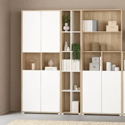 Boekenkasten|Wandkasten< Boekenkast Bram Eiken / Wit - 41x205x35 cm