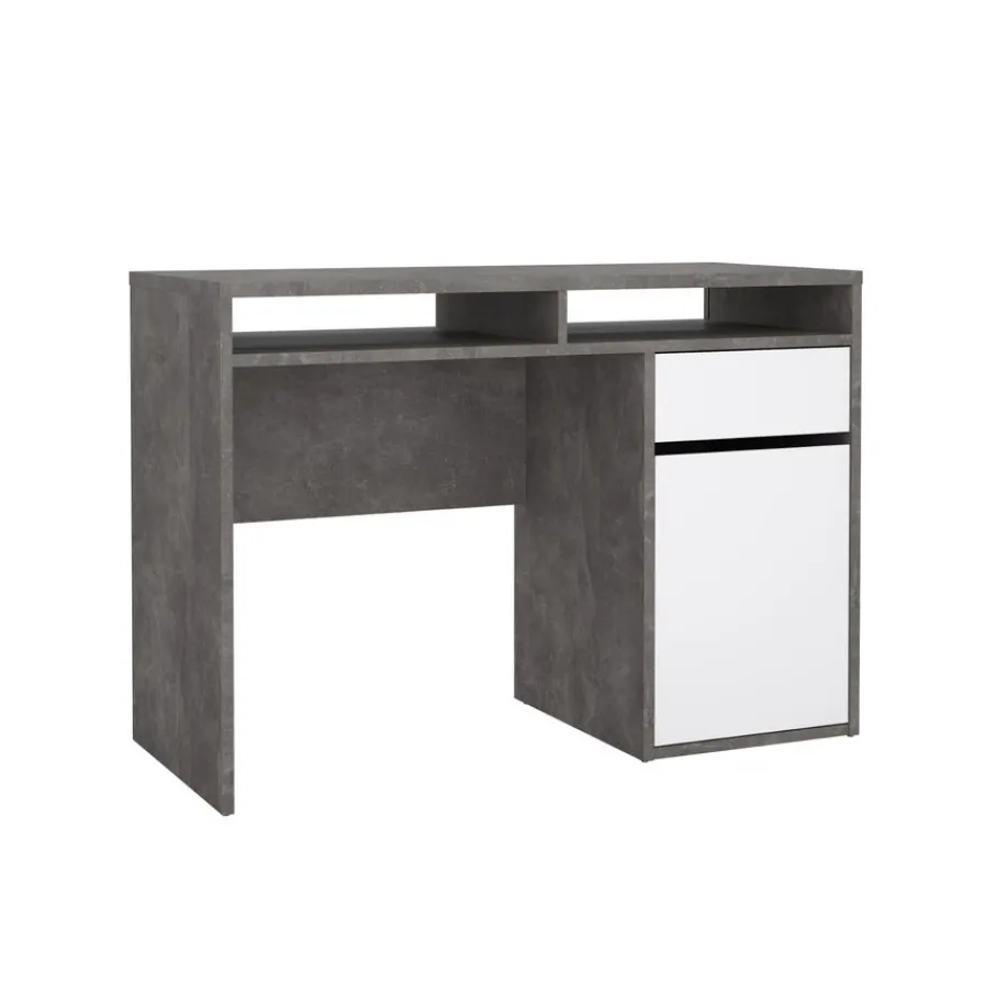 Bureaus< Bureau Boston Beton / Hoogglans Wit - 111x78x49 cm