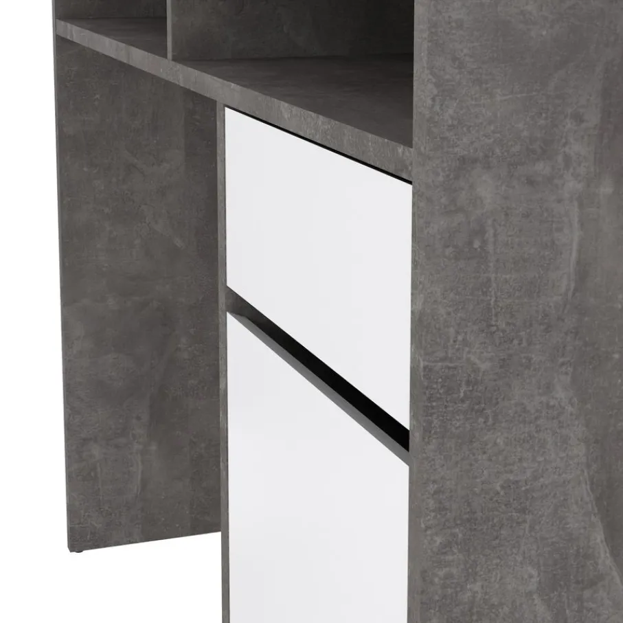 Bureaus< Bureau Boston Beton / Hoogglans Wit - 111x78x49 cm