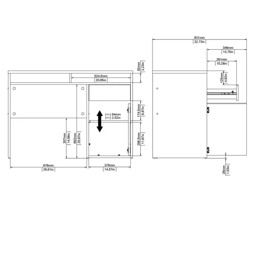 Bureaus< Bureau Boston Beton / Hoogglans Wit - 111x78x49 cm