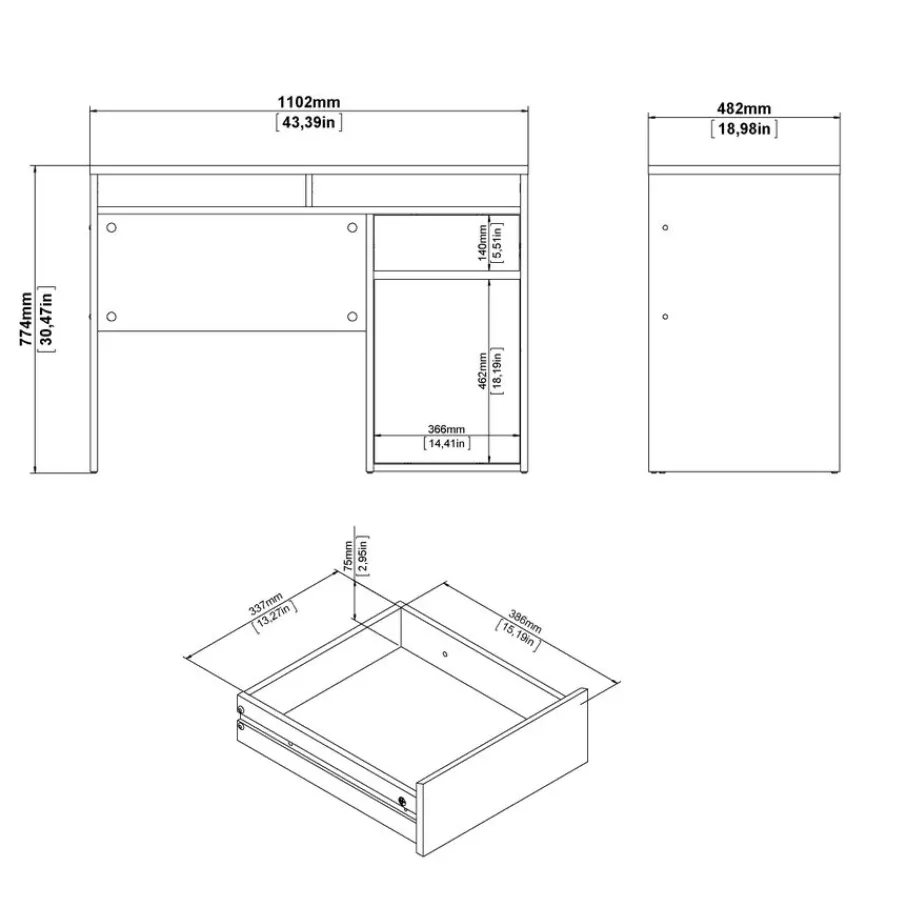 Bureaus< Bureau Boston Beton / Hoogglans Wit - 111x78x49 cm
