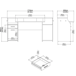 Bureaus< Bureau Boston Donkergrijs - 171x90x63 cm