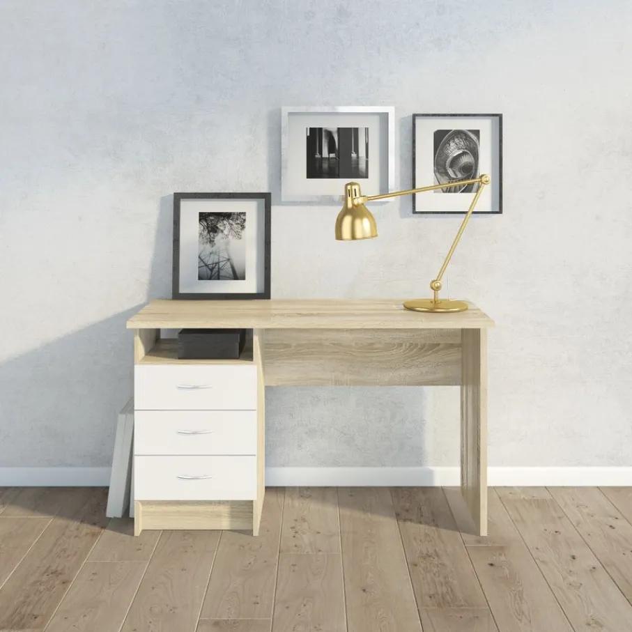 Bureaus< Bureau Boston Eiken / Wit - 121x73x49 cm