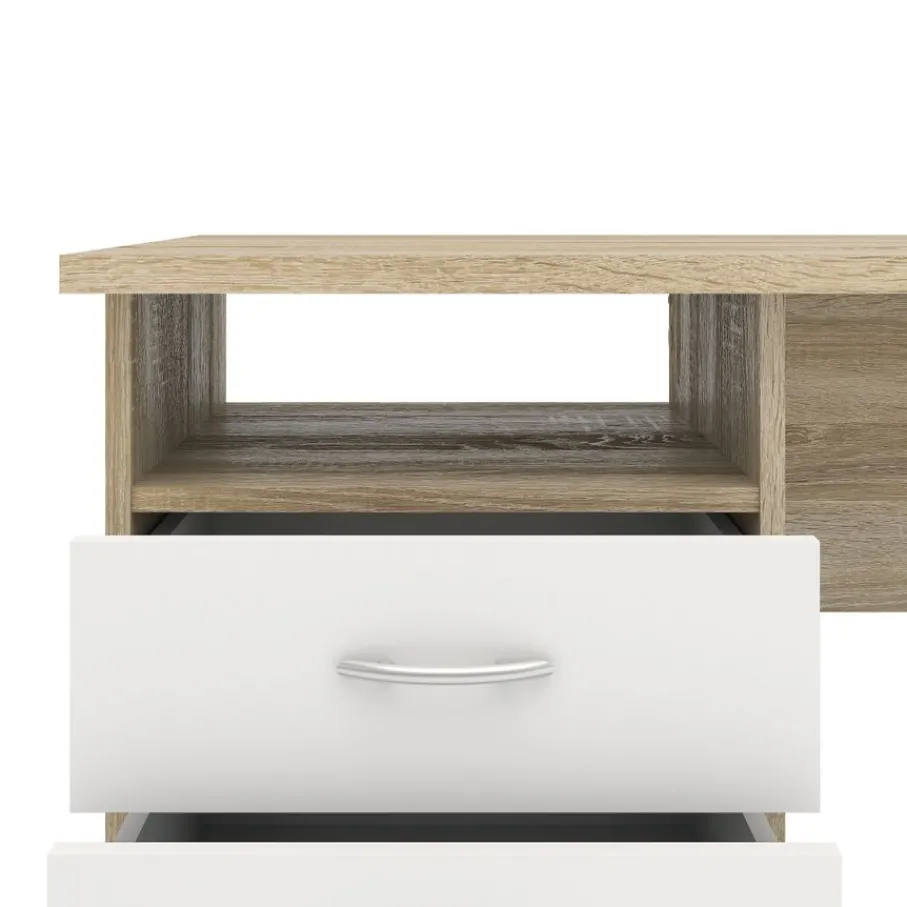 Bureaus< Bureau Boston Eiken / Wit - 121x73x49 cm