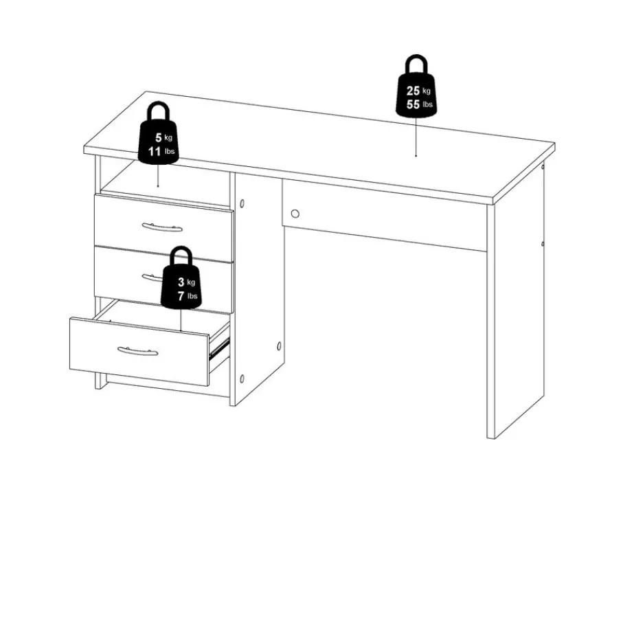 Bureaus< Bureau Boston Eiken / Wit - 121x73x49 cm