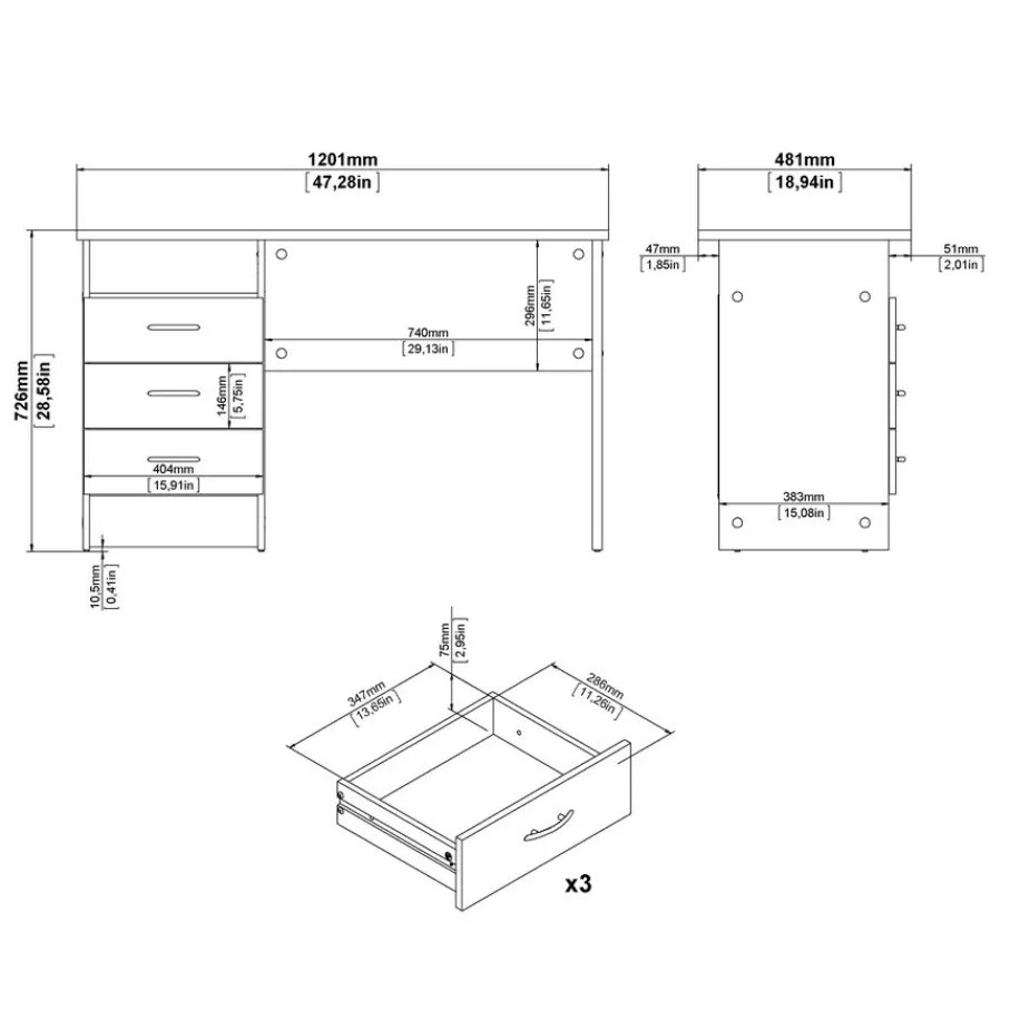 Bureaus< Bureau Boston Eiken - 121x73x49 cm
