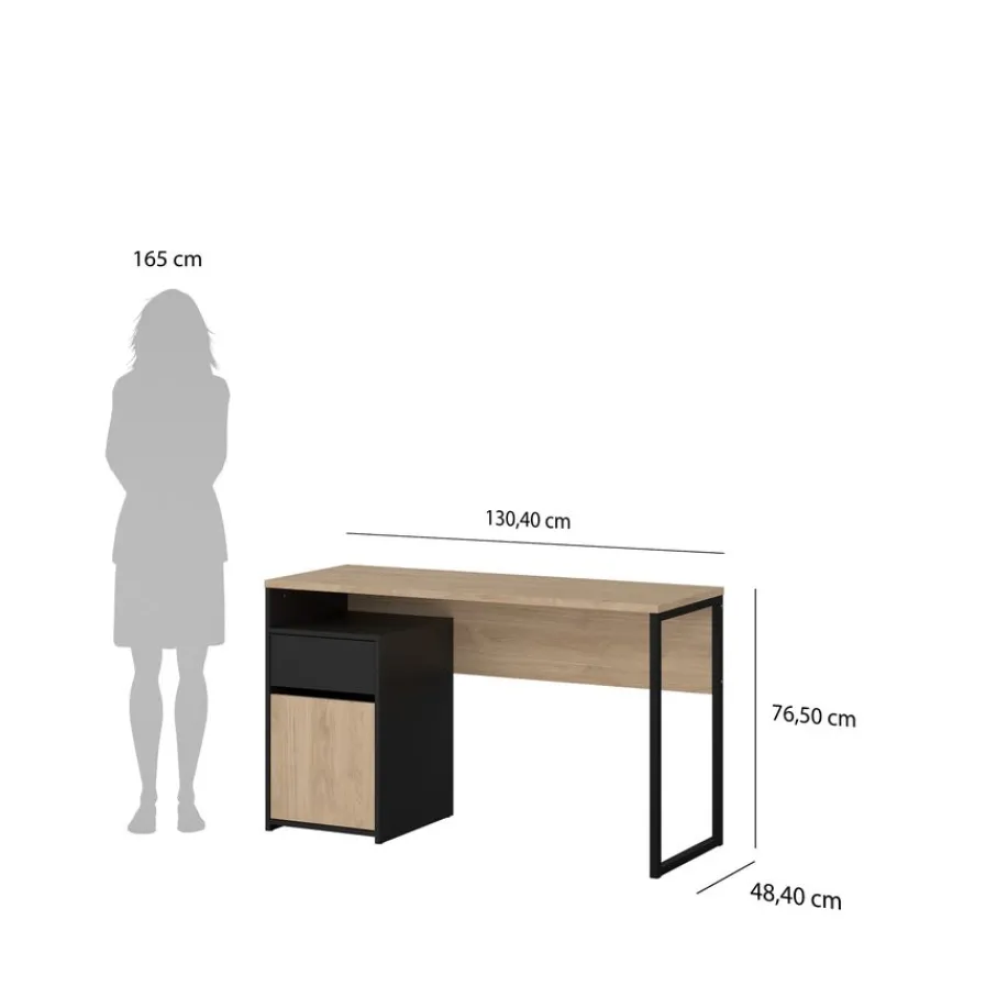 Bureaus< Bureau Boston Eiken / Zwart - 131x77x49 cm