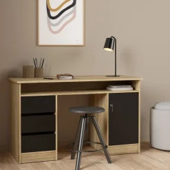 Bureaus< Bureau Boston Eiken / Zwart - 126x76x55 cm
