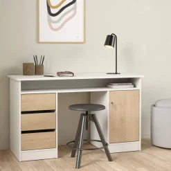 Bureaus< Bureau Boston Wit / Eiken - 126x76x55 cm