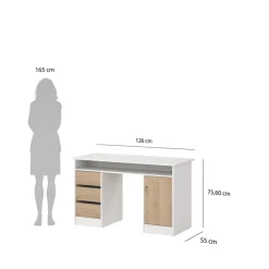 Bureaus< Bureau Boston Wit / Eiken - 126x76x55 cm
