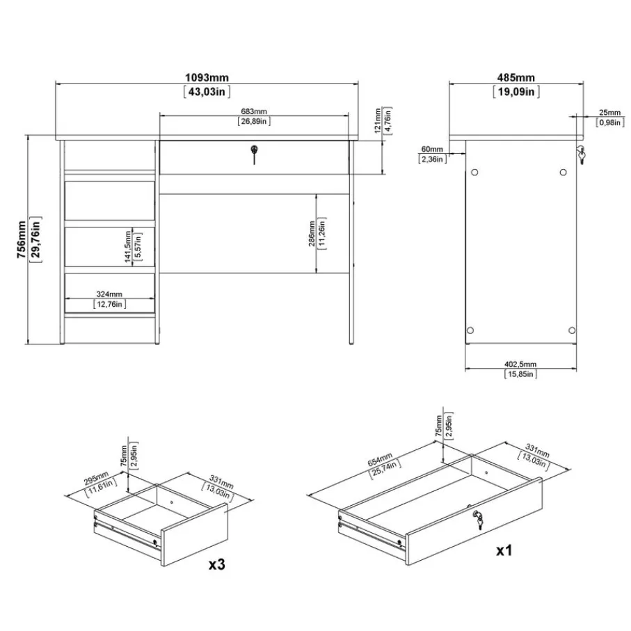 Bureaus< Bureau Boston Wit - 110x76x49 cm