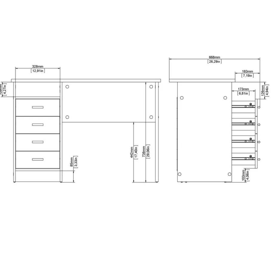 Bureaus< Bureau Boston Wit - 110x76x49 cm