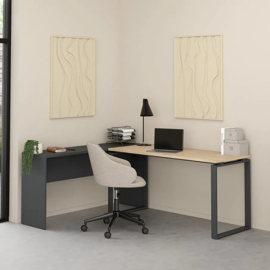 Bureaus< Bureau Bram Donkergrijs / Eiken - 150x76x60 / 150x76x40 cm