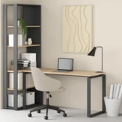 Bureaus|Sidetables< Bureau Bram Eiken / Donkergrijs - 150x76x60 cm