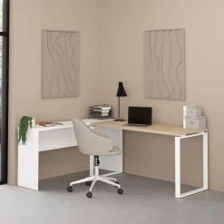 Bureaus< Bureau Bram Wit / Eiken - 150x76x60 / 150x76x40 cm