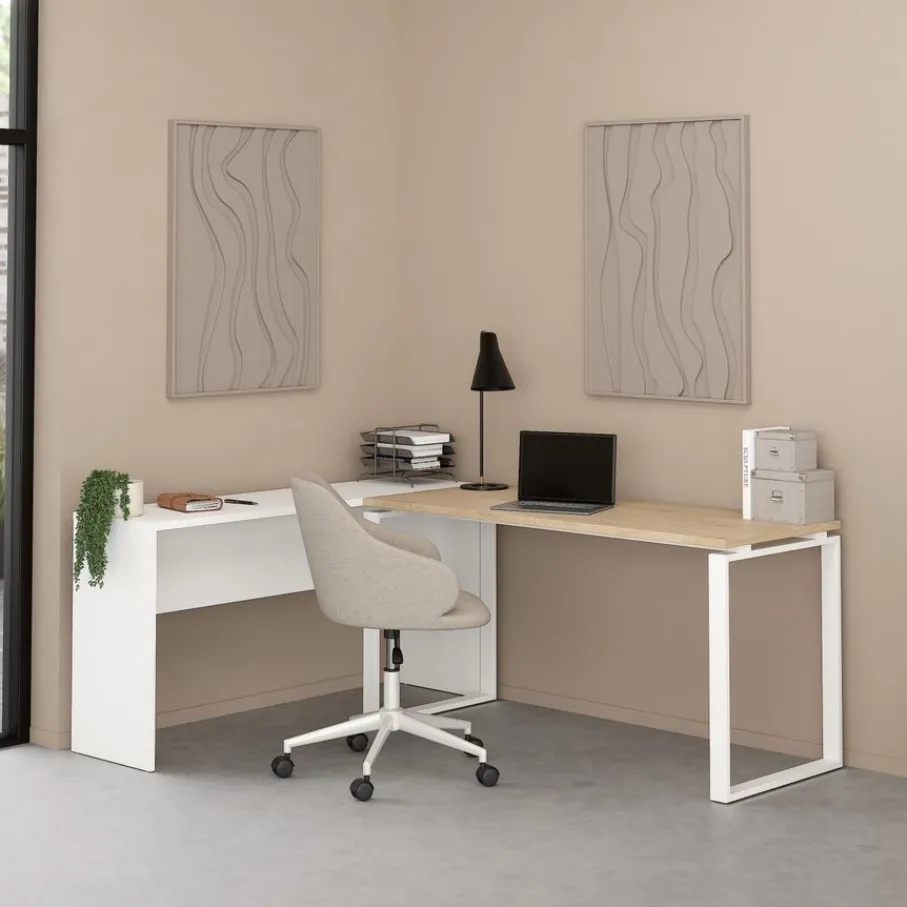 Bureaus< Bureau Bram Wit / Eiken - 150x76x60 / 150x76x40 cm
