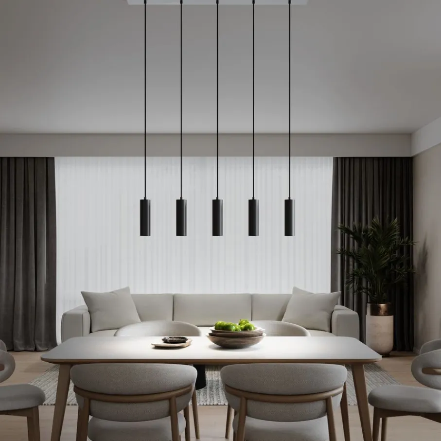 Hanglampen<Calex Hanglamp Pendel Zwart - 5 x GU10 - 100x10 cm