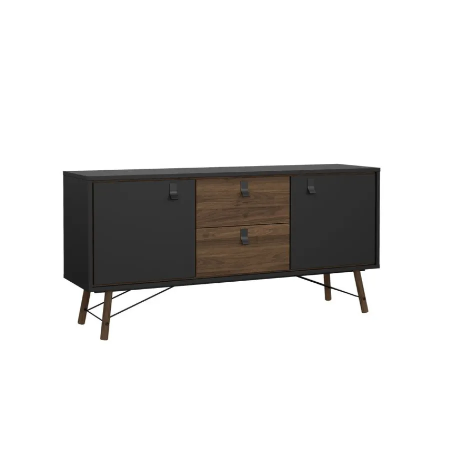 Dressoirs< Dressoir Denver Zwart / Walnoot - 150x72x40 cm