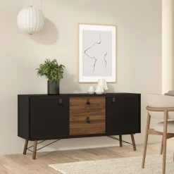 Dressoirs< Dressoir Denver Zwart / Walnoot - 150x72x40 cm