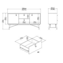 Dressoirs< Dressoir Denver Zwart / Walnoot - 150x72x40 cm