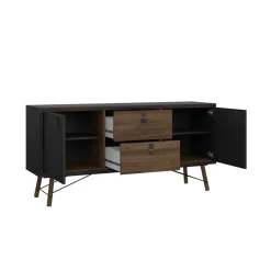 Dressoirs< Dressoir Denver Zwart / Walnoot - 150x72x40 cm