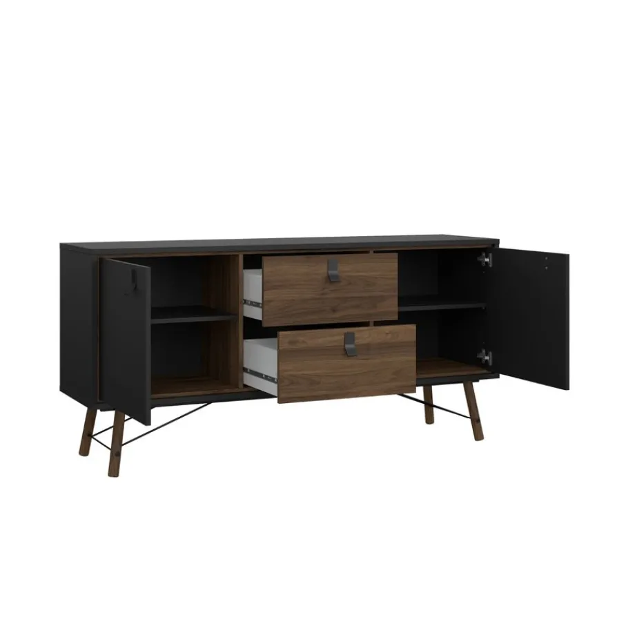 Dressoirs< Dressoir Denver Zwart / Walnoot - 150x72x40 cm