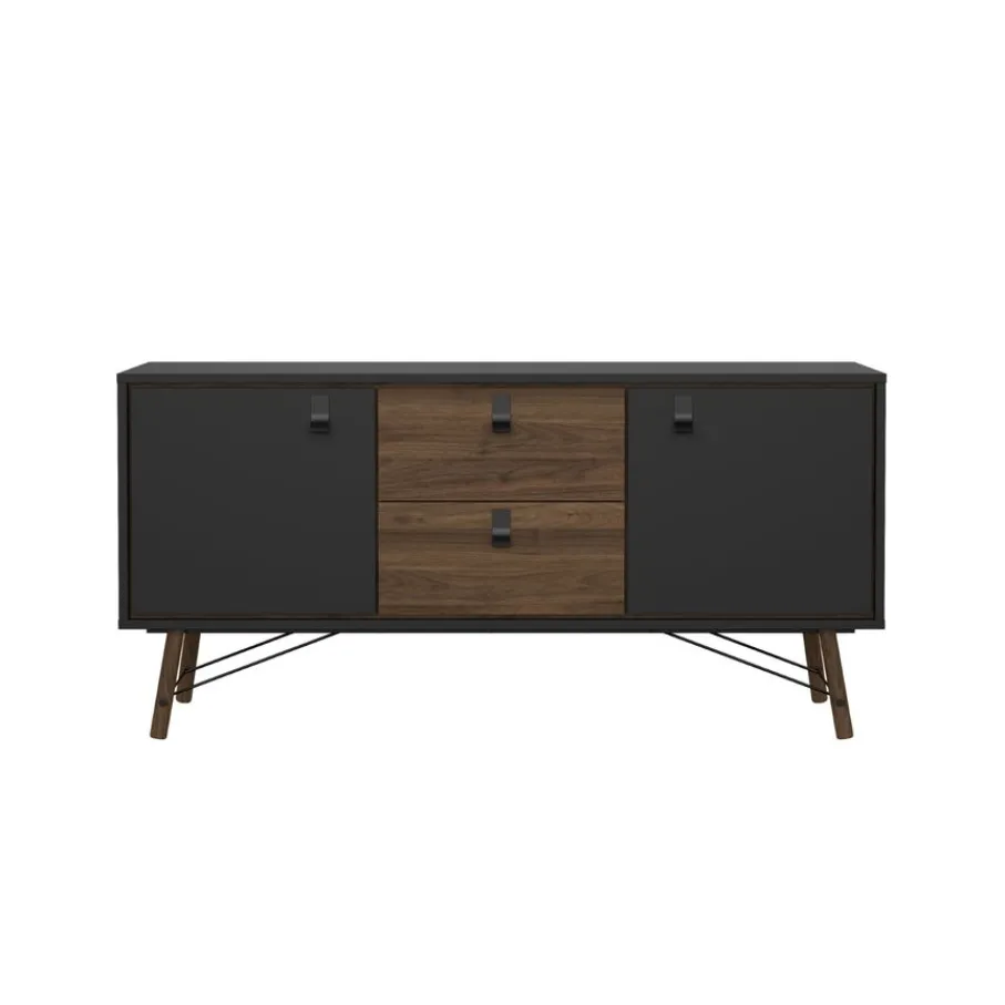 Dressoirs< Dressoir Denver Zwart / Walnoot - 150x72x40 cm