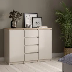Opbergkasten< Dressoir Luna Taupe / Eiken - 121x91x50 cm