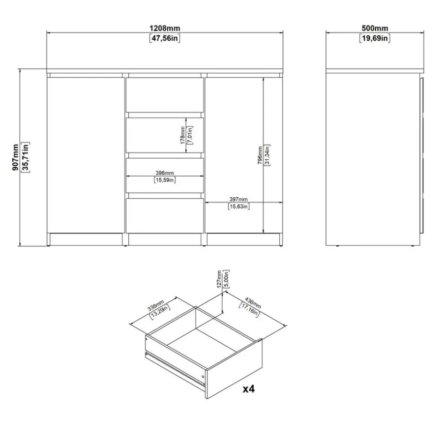 Opbergkasten< Dressoir Luna Zwart - 121x91x50 cm