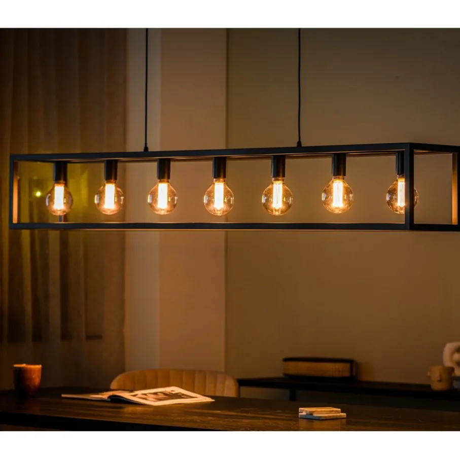 Hanglampen< Hanglamp Eric Zwart - 7 x E27 - 168 cm breed