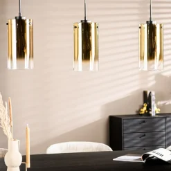 Hanglampen< Hanglamp Yvet Goud - 3 x E27 - 100 cm breed